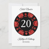 Red Glitter Monogram Poker Chip Casino Wedding Kaart (Achterkant)