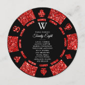 Red Glitter Monogram Poker Chip Casino Wedding Kaart (Voorkant)