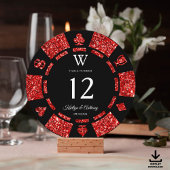 Red Glitter Monogram Poker Chip Casino Wedding Kaart