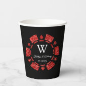 Red Glitter Monogram Poker Chip Casino Wedding Papieren Bekers (Voorkant)