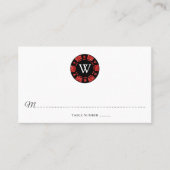 Red Glitter Monogram Poker Chip Casino Wedding Plaatskaartje (Voorkant)