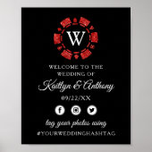 Red Glitter Monogram Poker Chip Casino Wedding Poster (Voorkant)