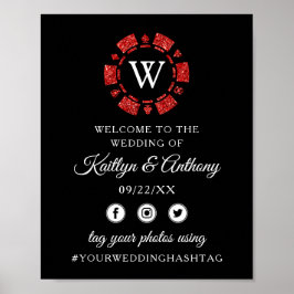 Red Glitter Monogram Poker Chip Casino Wedding Poster