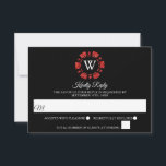 Red Glitter Monogram Poker Chip Casino Wedding RSVP Kaartje<br><div class="desc">Viel in stijl met dit trendy casino,  de zogenaamde trouwantwoordkaarten. Het ontwerp is gemakkelijk te personaliseren met je eigen formulering en je familie en vrienden zullen enthousiast zijn als ze deze geweldige bruiloftsbestendige RSVP's ontvangen.</div>