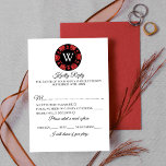 Red Glitter Monogram Poker Chip Casino Wedding RSVP Kaartje<br><div class="desc">Viel in stijl met dit trendy casino,  de zogenaamde trouwantwoordkaarten. Het ontwerp is gemakkelijk te personaliseren met je eigen formulering en je familie en vrienden zullen enthousiast zijn als ze deze geweldige bruiloftsbestendige RSVP's ontvangen.</div>