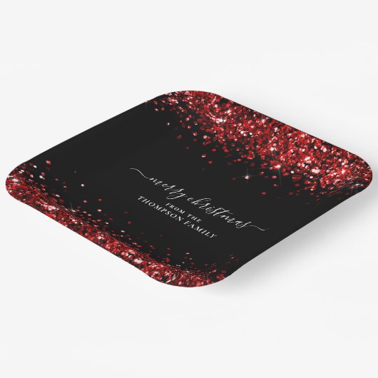 Red Glitter Name Merry KerstBlack Papieren Bordje (Gebogen)
