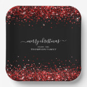Red Glitter Name Merry KerstBlack Papieren Bordje (Voorkant)