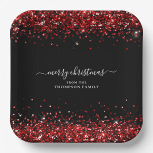 Red Glitter Name Merry KerstBlack Papieren Bordje