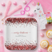 Red Glitter Name Merry KerstWhite Papieren Bordje (Feest)