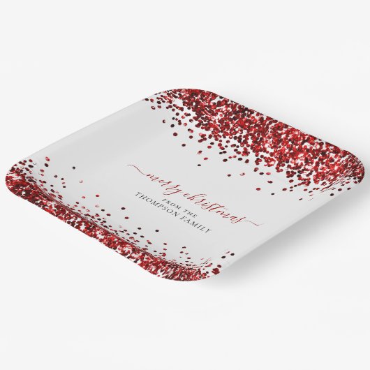 Red Glitter Name Merry KerstWhite Papieren Bordje (Gebogen)
