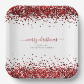 Red Glitter Name Merry KerstWhite Papieren Bordje (Voorkant)