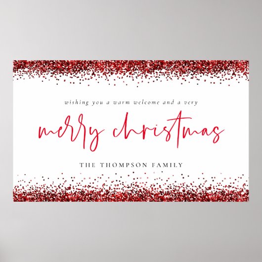 Red Glitter Name Welcome Merry KerstWhite Poster (Voorkant)