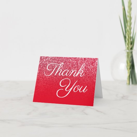 Red Glitter Ombre Elegant Calligrafie Bedankkaart (Voorkant)
