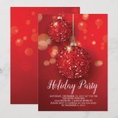 Red Glitter Ornament Holiday Party Invitation Kaart (Voorkant / Achterkant)