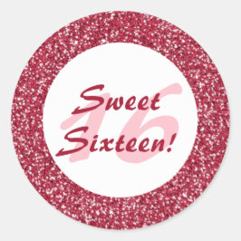 Red Glitter Pattern look-like Sweet Sixteen Ronde Sticker