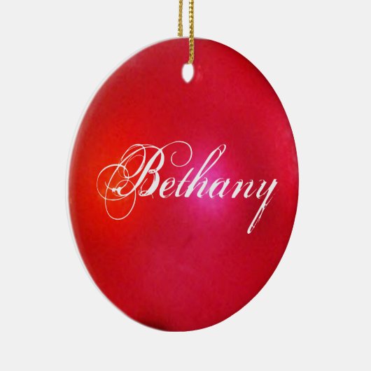 Red Glitter Personalized Holiday Keramisch Ornament (Rechts)