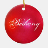 Red Glitter Personalized Holiday Keramisch Ornament (Voorkant)