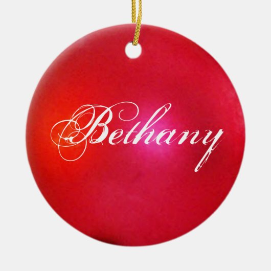 Red Glitter Personalized Holiday Keramisch Ornament (Voorkant)