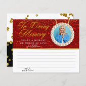 Red Glitter Photo Share a Memory Funeral Kaart (Voorkant / Achterkant)