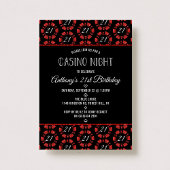 Red Glitter Poker Chip Casino Night Party Kaart