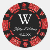 Red Glitter Poker Chip Casino Weddenschap Ronde Sticker (Voorkant)