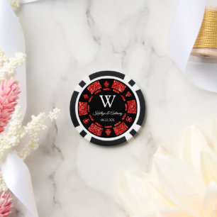Red Glitter Poker Chip Casino Wedding