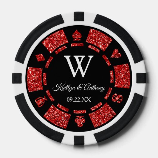Red Glitter Poker Chip Casino Wedding (Voorkant)