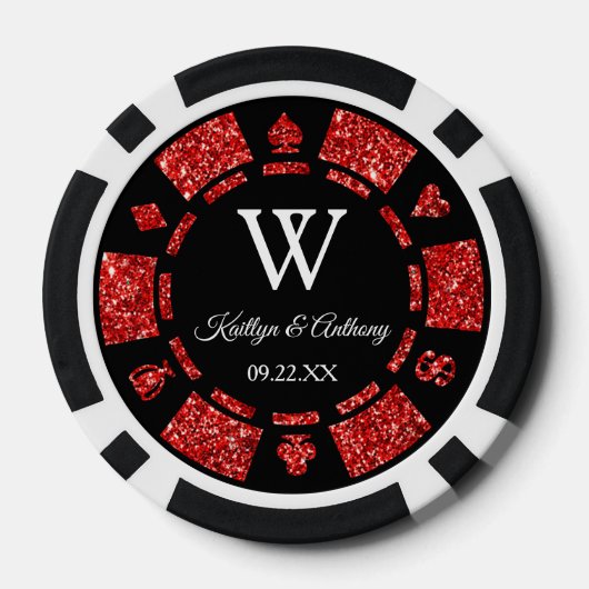 Red Glitter Poker Chip Casino Wedding (Achterkant)