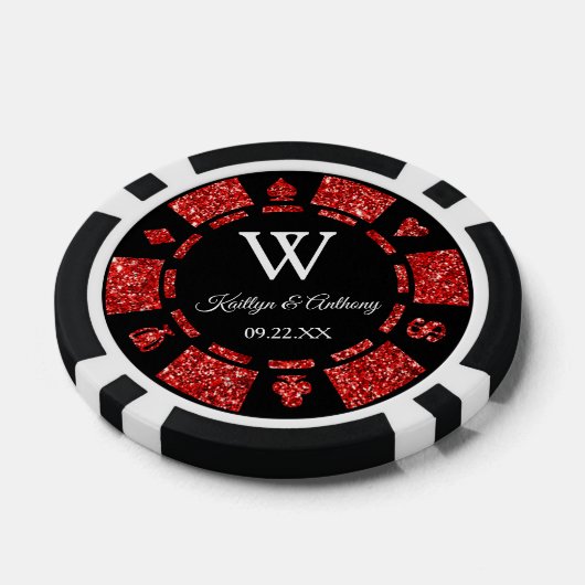 Red Glitter Poker Chip Casino Wedding (Enkel)
