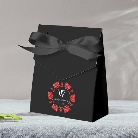 Red Glitter Poker Chip Casino Wedding Bedankdoosjes