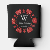 Red Glitter Poker Chip Casino Wedding Blikjeskoeler (Achterkant)