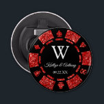 Red Glitter Poker Chip Casino Wedding Party Favor Button Flesopener<br><div class="desc">Viel in stijl met deze trendy pokerchipflesopener. Het ontwerp is gemakkelijk te personaliseren met je eigen formulering en je familie en vrienden zullen enthousiast zijn als ze deze geweldige partijvoorkeur krijgen.</div>