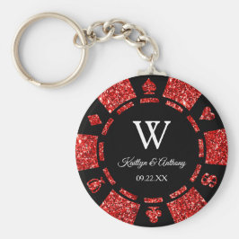 Red Glitter Poker Chip Casino Wedding Party Favor Sleutelhanger