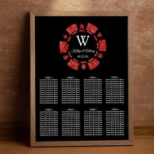 Red Glitter Poker Chip Casino Wedding Poster
