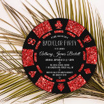 Red Glitter Poker Chip Las Vegas Bachelor Party Kaart<br><div class="desc">Viel in stijl met deze trendy bachelor partijuitnodigingen. Het ontwerp is gemakkelijk te personaliseren met je eigen formulering en je familie en vrienden zullen enthousiast zijn als ze deze geweldige partijuitnodiging ontvangen.</div>