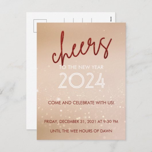 Red Glitter Proost op de uitnodiging voor het nieu (Voorkant / Achterkant)