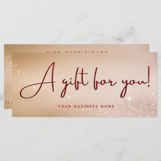 Red Glitter Script Business Cadeaucertificaat (Voorkant / Achterkant)