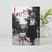 Red Glitter Script Elegant Foto met Kerstmis Kaart (Staand voorkant)