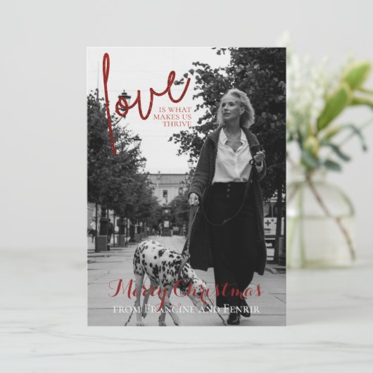 Red Glitter Script Elegant Foto met Kerstmis Kaart (Staand voorkant)