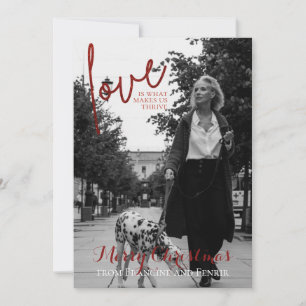 Red Glitter Script Elegant Foto met Kerstmis Kaart