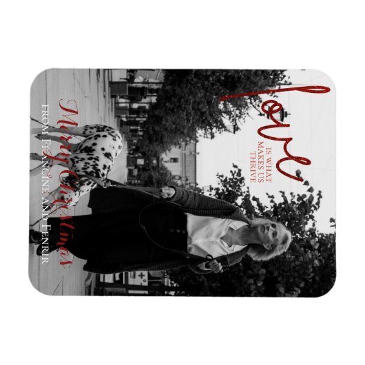 Red Glitter Script Elegant Foto met Kerstmis Kaart Magneet (Horizontaal)