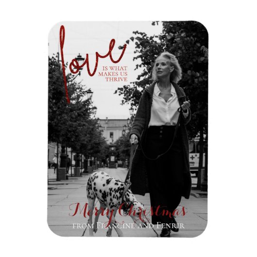 Red Glitter Script Elegant Foto met Kerstmis Kaart Magneet (Verticaal)