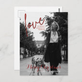 Red Glitter Script Elegant Foto met kerstpostauto Briefkaart (Voorkant / Achterkant)