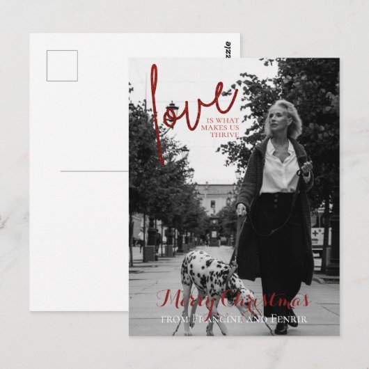 Red Glitter Script Elegant Foto met kerstpostauto Briefkaart (Voorkant / Achterkant)