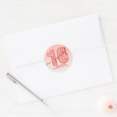 Red Glitter Script Sweet 16 verjaardag Ronde Sticker (Envelop)