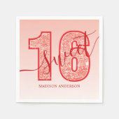 Red Glitter Script Sweet 16 verjaardag Servet (Voorkant)