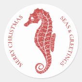 Red Glitter Seahorse Tropical Beach Kerstmis Ronde Sticker (Voorkant)