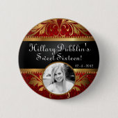 Red Glitter Sequin Disco Glitz Foto Button (Voorkant)