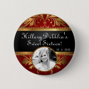 Red Glitter Sequin Disco Glitz Foto Button