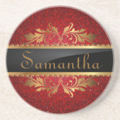 Red Glitter Sequin Disco Glitz Pattern Onderzetter (Voorkant)